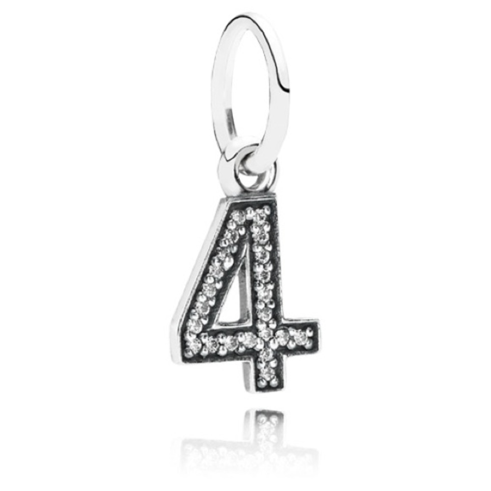 Genuine Retired PANDORA Number 4 Dangle CZ Charm; 791342CZ